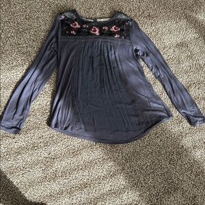 Women's Navy Blue Floral Embroidered Top